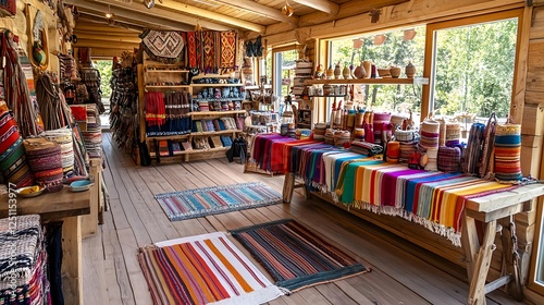 Colorful Woven Textile Shop Interior - Rustic/Cabin Decor