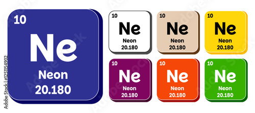 Ne, Neon element vector icon set, periodic table element. Vector illustration EPS 10 File. Isolated on white background.