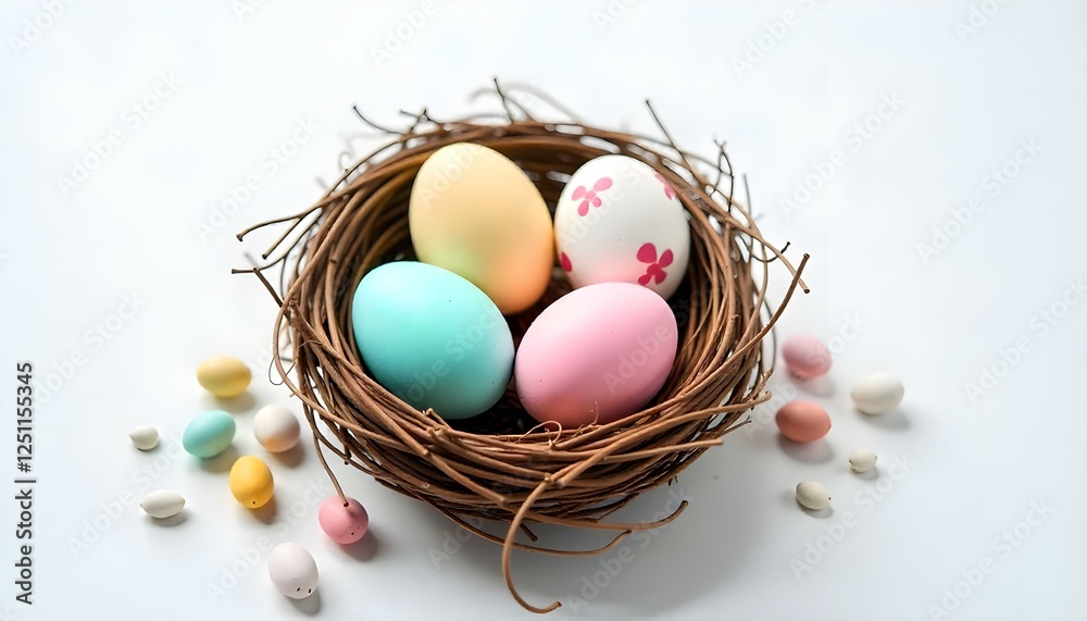 Fototapeta premium Pastel Easter Eggs in Nest