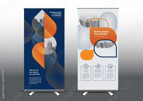 RollUp template vector illustration, Designed for style applied to the expo. Publicity banners, business model vertical.