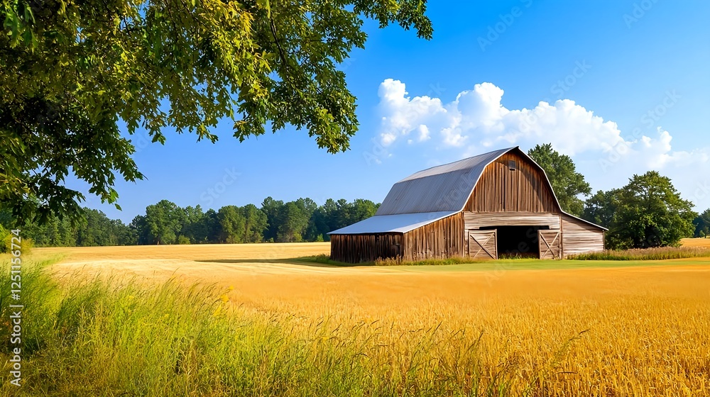 Rustic Barn in Golden Wheat Field - Rustic/Farmhouse Rustic Barn in Golden Wheat Field - Rustic/Farmhouse