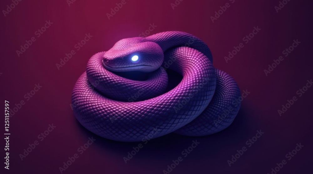 Obraz premium Coiled Ultraviolet Snake with Radiant White Eyes