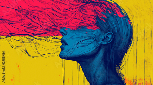 Colorful Abstract Expressionist Illustration Depicting Psychological Struggles .