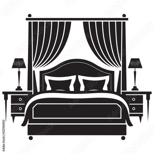 Bed Silhouette icon vector. Bed Silhouette isolated white background. Vector Illustration