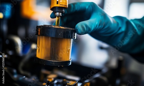 Mechanic changing oil filter in workshop