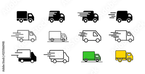 Delivery Truck icon set. Express delivery trucks icons. Fast shipping truck. Free delivery 24 hours.