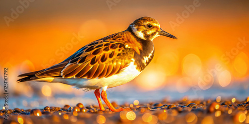 vibrant bird with orange beak and glistening feathers stands tall