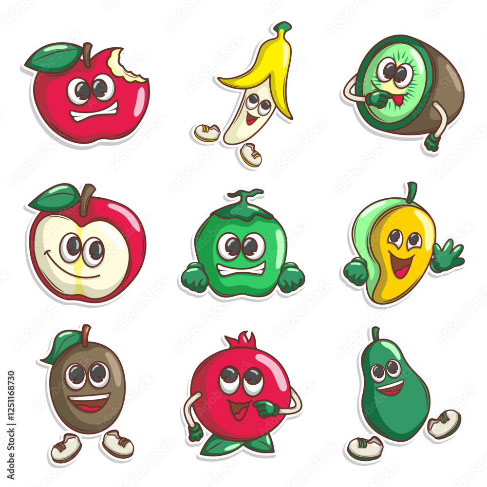 Obraz premium Funny doodle fruit cartoon with cute expression