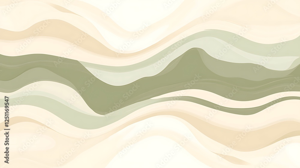 Abstract Wave Pattern in Cream and Green Hues