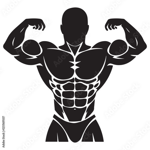 Bodybuilder icon. Man silhouette of a strong man, athlete icon. Body building muscles. Vector illustration