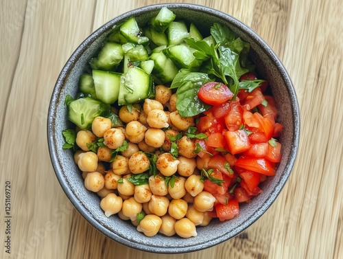 Fresh Mediterranean Salad with Chickpeas, Cucumber, and Tomatoes