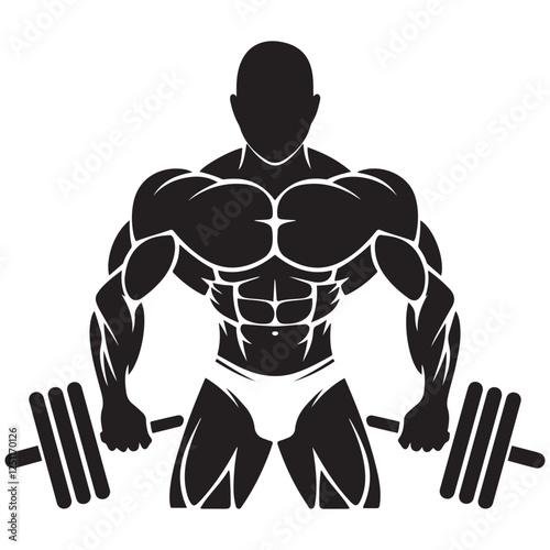 Bodybuilder icon. Man silhouette of a strong man, athlete icon. Body building muscles. Vector illustration