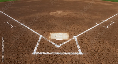 Abstract baseball diamond brown texture background. Dirt infield with chalked baselines and pitcher’s mound. The texture evokes the tradition of American baseball. photo