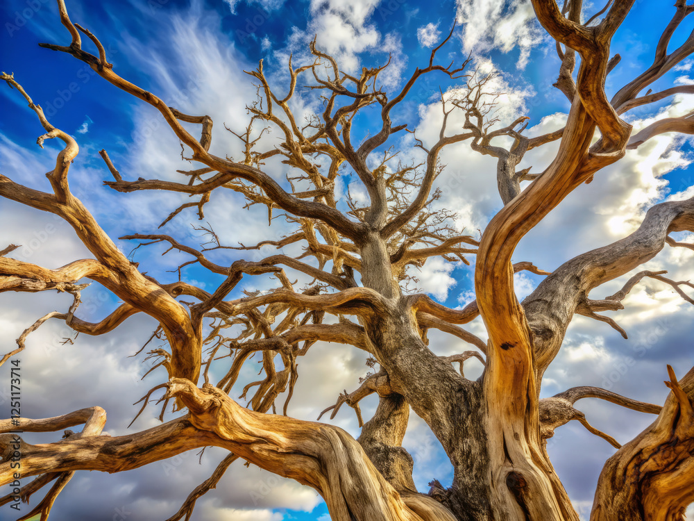 Weathered tree branches resembling skeletal fingers against blue sky Weathered tree branches resembling skeletal fingers against blue sky