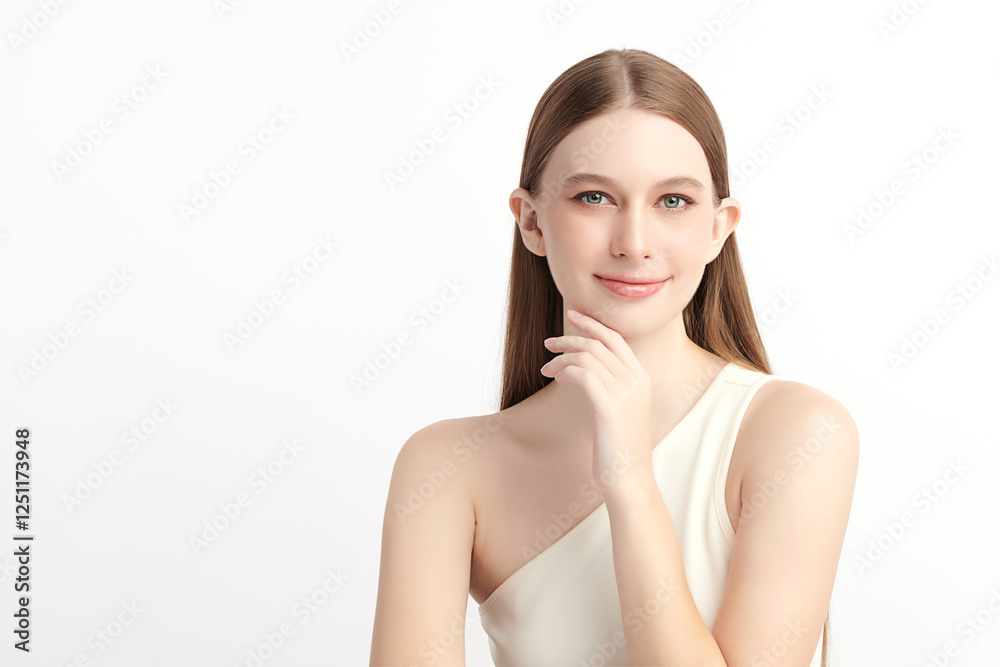 Beautiful young woman with clean fresh skin on white background, Face care, Facial treatment, Cosmetology, beauty and spa, women portrait. Beautiful young woman with clean fresh skin on white background, Face care, Facial treatment, Cosmetology, beauty and spa, women portrait.