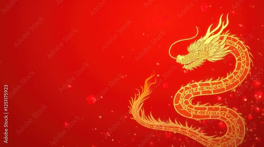 Obraz premium Golden Serpent on Red Background