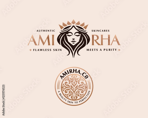 Luxury elegant queen crown logo brand for cosmetics, hotel, jewelry business company