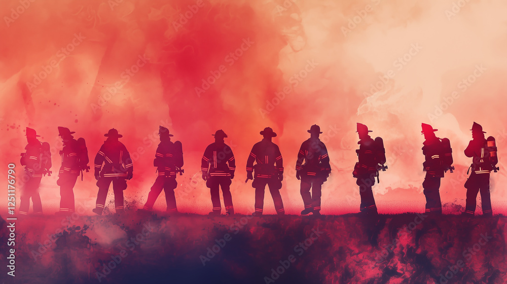 Fototapeta premium Brave Firefighters Silhouette