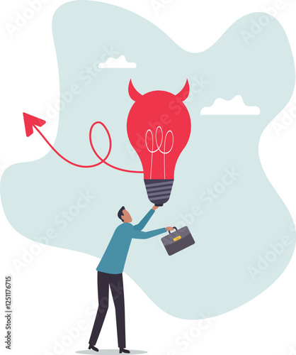 Bad idea cause problem and failure, stupid mistake or poor idea, disappointment from rejected, evil and negative opinion.business concept.flat character.