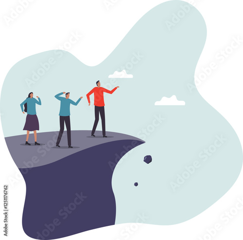 Wrong direction leader, stupid authoritarian boss, stupidity or mistake lead company and employees to sabotage or bad problem.business concept.flat character.