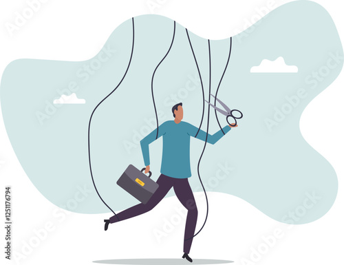 Freedom for work and decision making, authority to work independently, stop micromanagement, or people manipulation .business concept.flat character.