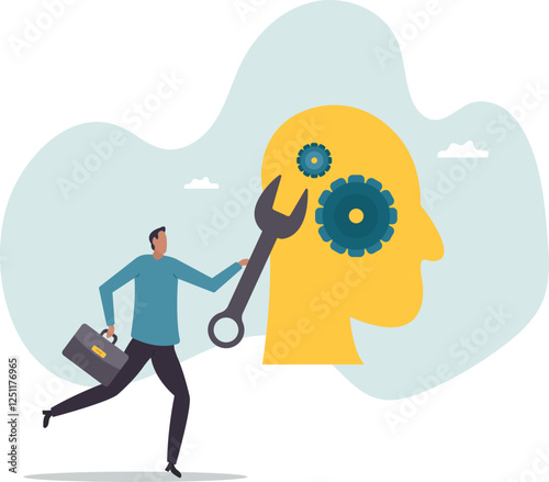 Change mindset or attitude, psychology or brain training to learn new skill to success, mentor or coaching .business concept.flat character.