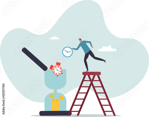 Time is money, long term investment return, retirement pension fund.business concept.flat character.