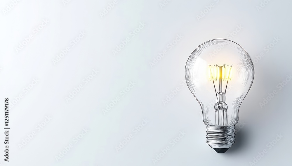 Hand-drawn light bulb with glowing filament on white background Hand-drawn light bulb with glowing filament on white background