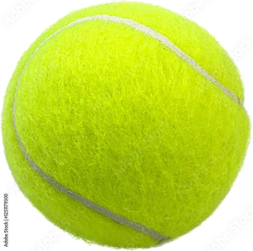 Fototapeta Naklejka Na Ścianę i Meble -  Bright yellow tennis ball with a fuzzy texture and white seams, isolated on a white background. Ideal for sports and recreation-themed designs