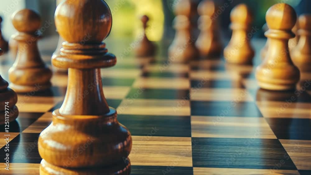 Intense chess match indoors with wooden pieces and blurred background highlighting strategy and competition