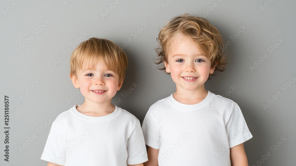 Portrait Of Two Smiling Boys In White T-shirts Portrait Of Two Smiling Boys In White T-shirts