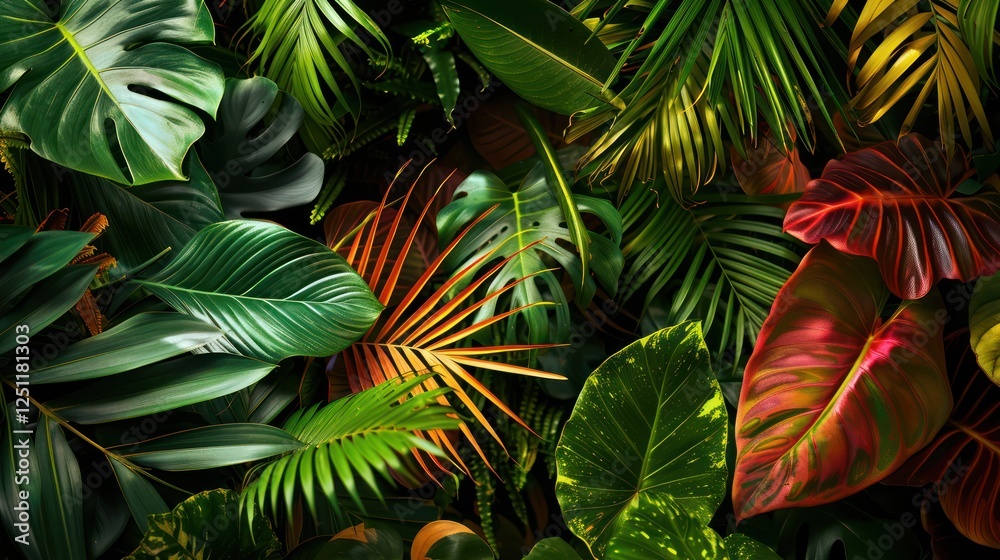 Fototapeta premium Lush green leaves background in clusters