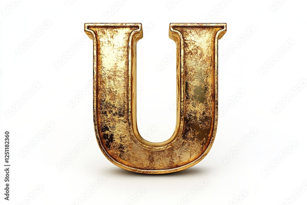 Isolated on a white backdrop is the 3D letter U in a gold serif typeface. Generative Ai Isolated on a white backdrop is the 3D letter U in a gold serif typeface. Generative Ai