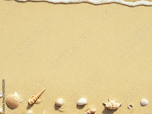 Summer Beach Background with Shells and Waves photo