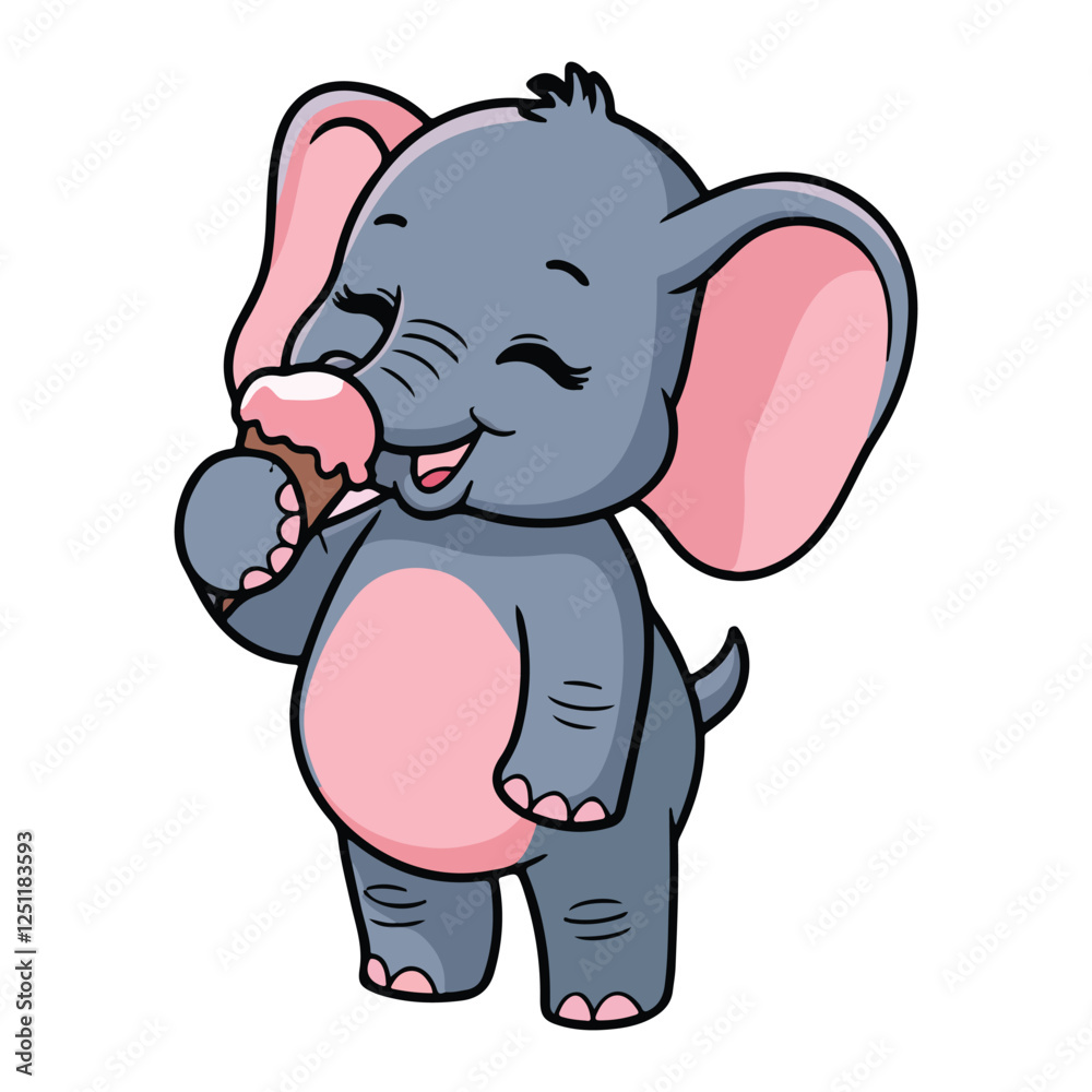 Fototapeta premium A cute baby elephant with ice cream