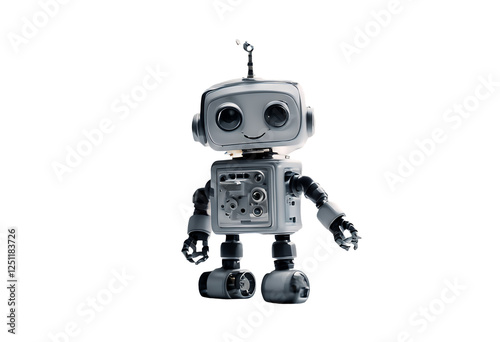 Obraz na płótnie funny object smile cute background vintage concept android metal science 1950 toy old tin play white retro cyborg future figure smiling little droid facial fun model robot red fiction robotic w salonie