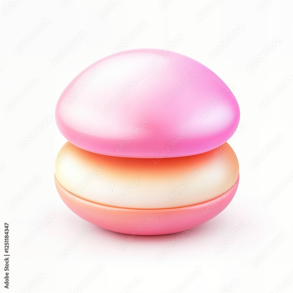 Pink and orange macaron-shaped container, minimalist cosmetic design Pink and orange macaron-shaped container, minimalist cosmetic design