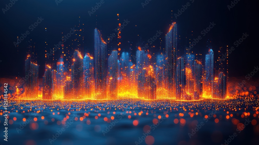 Fototapeta premium Fiery Cityscape Digital Art, Abstract Background