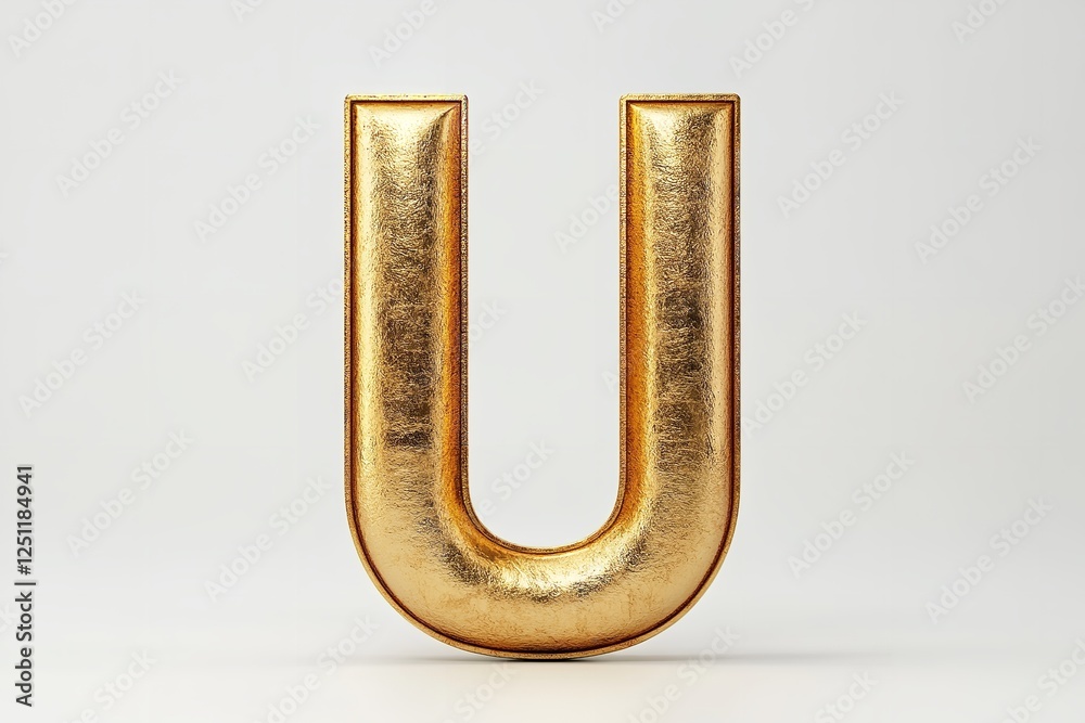 Isolated on a white backdrop is the 3D letter U in a gold serif typeface. Generative Ai Isolated on a white backdrop is the 3D letter U in a gold serif typeface. Generative Ai