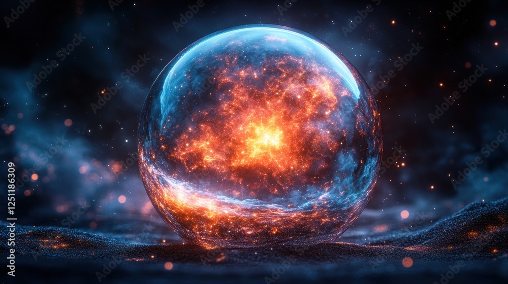 Fiery Orb Explodes, Cosmic Dust Background