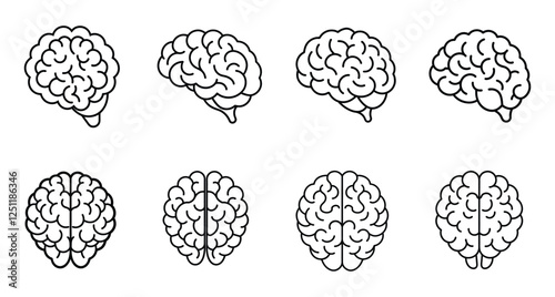 Human brain icon in line style. Side and top view brain icon collection. vector illustration