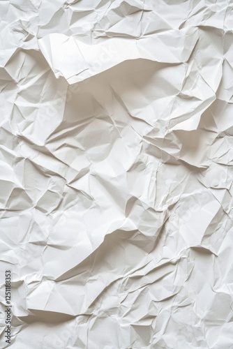 White crumpled and creased paper texture background with glued, wrinkled, and folded details, ideal for a vintage or artistic design.