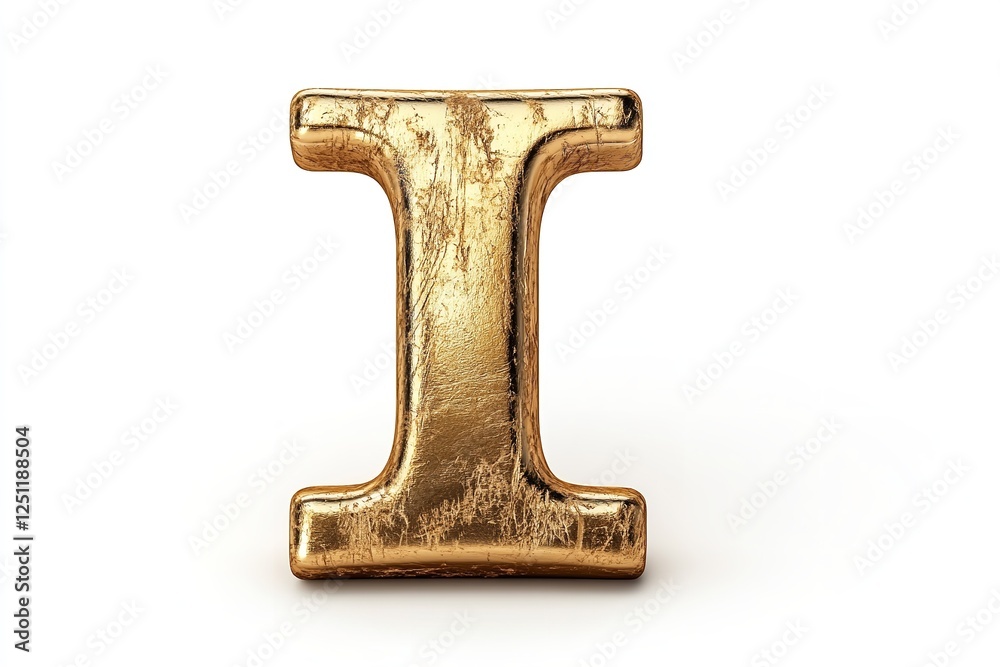 The gold serif font of the 3D letter I is isolated on a white backdrop. Generative Ai The gold serif font of the 3D letter I is isolated on a white backdrop. Generative Ai