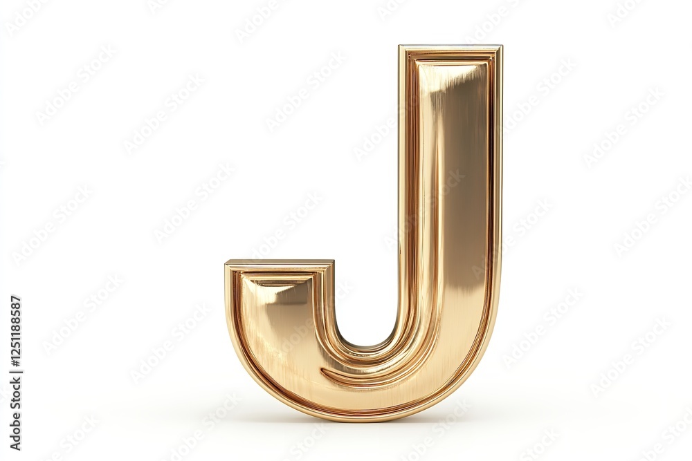 Isolated against a white backdrop is the three-dimensional letter J in a gold serif typeface. Generative Ai Isolated against a white backdrop is the three-dimensional letter J in a gold serif typeface. Generative Ai