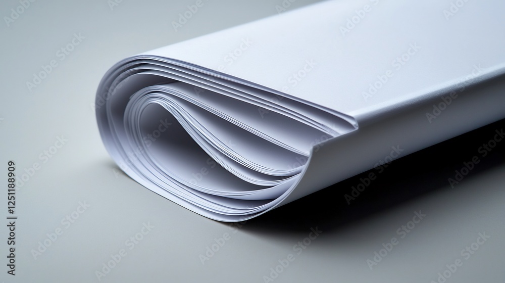 Curled Blank A4 Sheet of White Paper on a Smooth Surface for Creative Design and Writing Curled Blank A4 Sheet of White Paper on a Smooth Surface for Creative Design and Writing