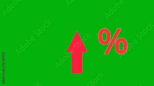 Animation of the percent icon and arrow moving upwards, indicating a price increase or increase in revenue target. For finance