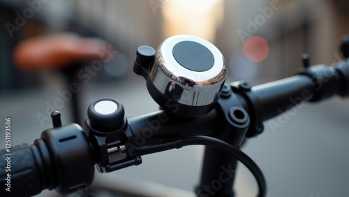 Obraz na płótnie A close-up of a bicycle bell mounted on the handlebars of a bike. w salonie