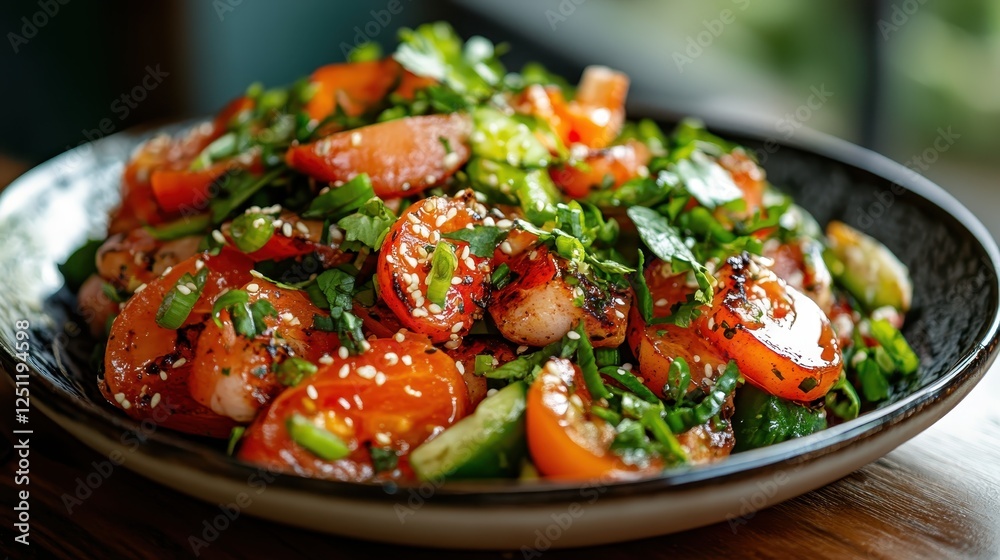 A vibrant, fresh salad loaded with juicy tomatoes and a medley of greens, drizzled with a light dressing that enhances the natural flavors of the ingredients. A vibrant, fresh salad loaded with juicy tomatoes and a medley of greens, drizzled with a light dressing that enhances the natural flavors of the ingredients.
