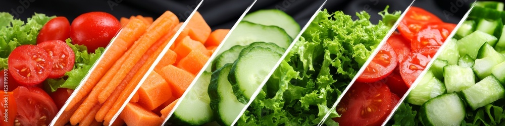 Fresh Salad Ingredients Collage, Vibrant Colors, Photography Style, No Filter, Close Up Fresh Salad Ingredients Collage, Vibrant Colors, Photography Style, No Filter, Close Up