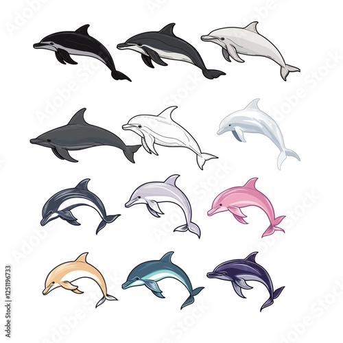 Vector illustration of a bottlenose dolphin with a bold black outline, showcasing the graceful and playful nature of this marine mammal. Ideal for ocean, wildlife, or marine conservation-themed 